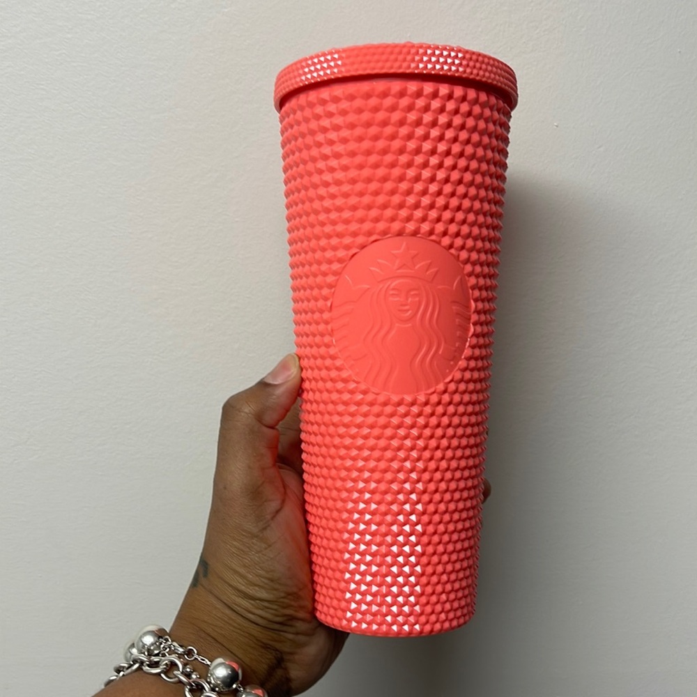 NEW Starbucks 2022 Dragonfruit Coral Studded Bling Venti Cold Cup Tumbler 24oz